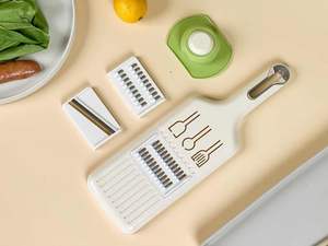 Plastik Saplı Mutfak Gereçleri Manuel Paslanmaz Çelik Rende İstiflenebilir Sebze Rende Seti El Koruyucu İle - Product Image 1