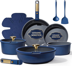 Juego de Utensilios de Cocina Antiadherentes de Cerámica y Granito de 15 Piezas, Personalizado OEM, con Mango Desmontable, Compatible con Gas, Ahorra Espacio - Product Image 1