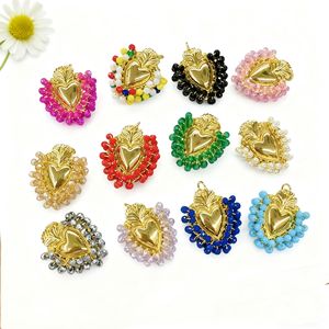 Ciondolo a Cuore Dorato Intrecciato con Perline di Miglio, Gioielli per Bracciali e Collane, Accessori Fai-da-<span class=keywords><strong>Te</strong></span>, Regalo di San Valentino - Product Image 2