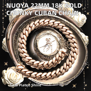 สร้อยคอฮิปฮอป NUOYA แบบ Cuban Link หนา 22 มม. ทองเหลืองชุบทองคำขาว 18K เรียบหรู ยาว 18 นิ้ว เหมาะสำหรับงานหมั้นหรือเป็นของขวัญ - Product Image 2