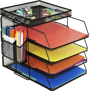 Bureauorganisatoren Papieren Brievenbak Organizer 4 Tier Kantoorbenodigdheden Opberglade En Penhouder Desktop Bestand Organizer