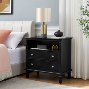 <b>Open</b> Space 2 Drawer Dresser Nightstand With Charging Station Farmhouse End Table USB Ports Outlets Fluted - Product Image 3