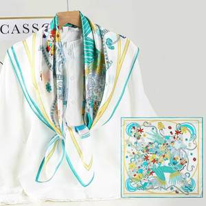 ผ้าพันคอไหมสั่งทำพิเศษ ผ้าพันคอไหมสี่เหลี่ยมจัตุรัสขนาด 90x90 ซม. ลายพิมพ์ดอกไม้ น้ำหนักเบา โปร่งสบาย เหมาะสำหรับเป็นของขวัญ - Product Image 2