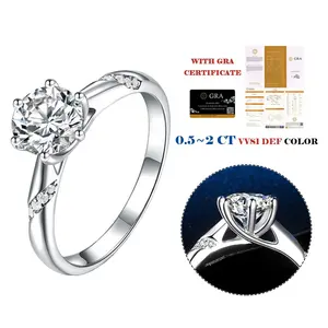 2023 Engagement Ring 2ct 8mm Round Gra Moissanite Diamond Silver925 Rings Jewelry Luxury Wedding Party Moissanite Ring