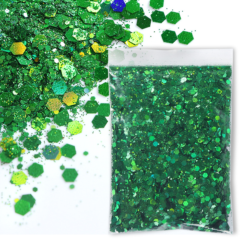 Sachets de 50g de poudre laser hexagonale mélangée - Vert laser 8