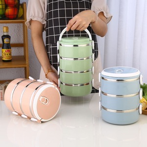 Stainless Steel <b>Insulated</b> <b>Lunch</b> <b>Box</b> Multi Layer Large Capacity Sealed With Handle Round For Student Outdoor Use - Product Image 4