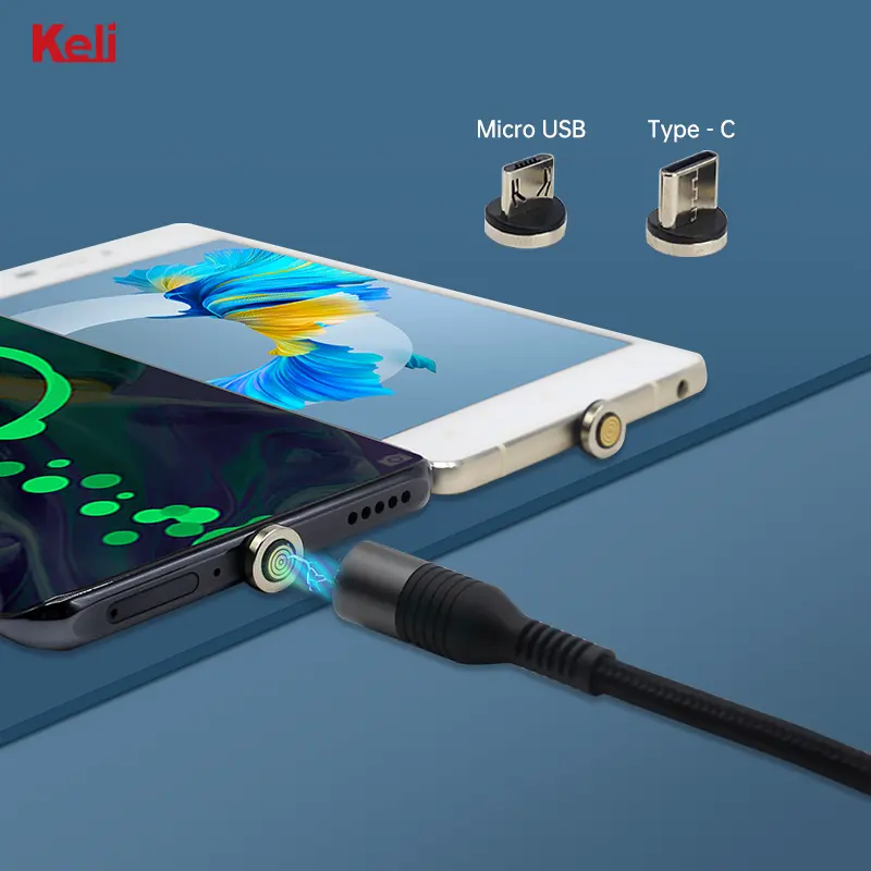 Keli Hot selling mobile magnetic charging cable 2 in 1 magnetic usb cable charger