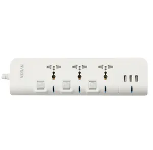 Toma de corriente eléctrica universal toma de corriente múltiple con 3 USB Oficina hogar regleta