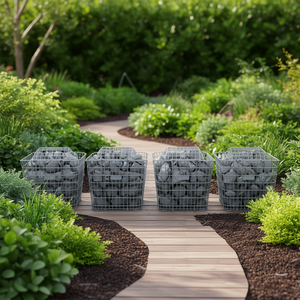 Juego de 4 cestas de gaviones de hierro galvanizado plateado para paisajismo y terrazas - Product Image 2