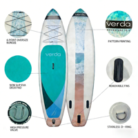 Tabla de SUP Inflable VERDA con Logotipo Personalizable, 3 Aletas, Sistema de Aletas Extraíbles, PVC/EVA Ecológico, Profesional para Lagos y Ríos