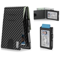 Dompet Kartu Kredit Minimalis Tipis PU RFID Serat Karbon dengan Penutup Jendela ID Transparan