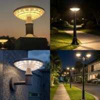 Lampe solaire LED moderne pour cour et jardin, IP65, en aluminium moulé sous pression, avec poteau décoratif extérieur