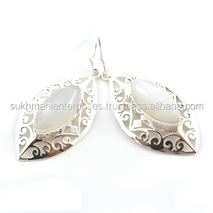 Bohemian Leaf Shape <b>Rainbow</b> Moonstone 925 Sterling Silver <b>Top</b> Design Earrings For Women Party Jewelry - Product Image 2