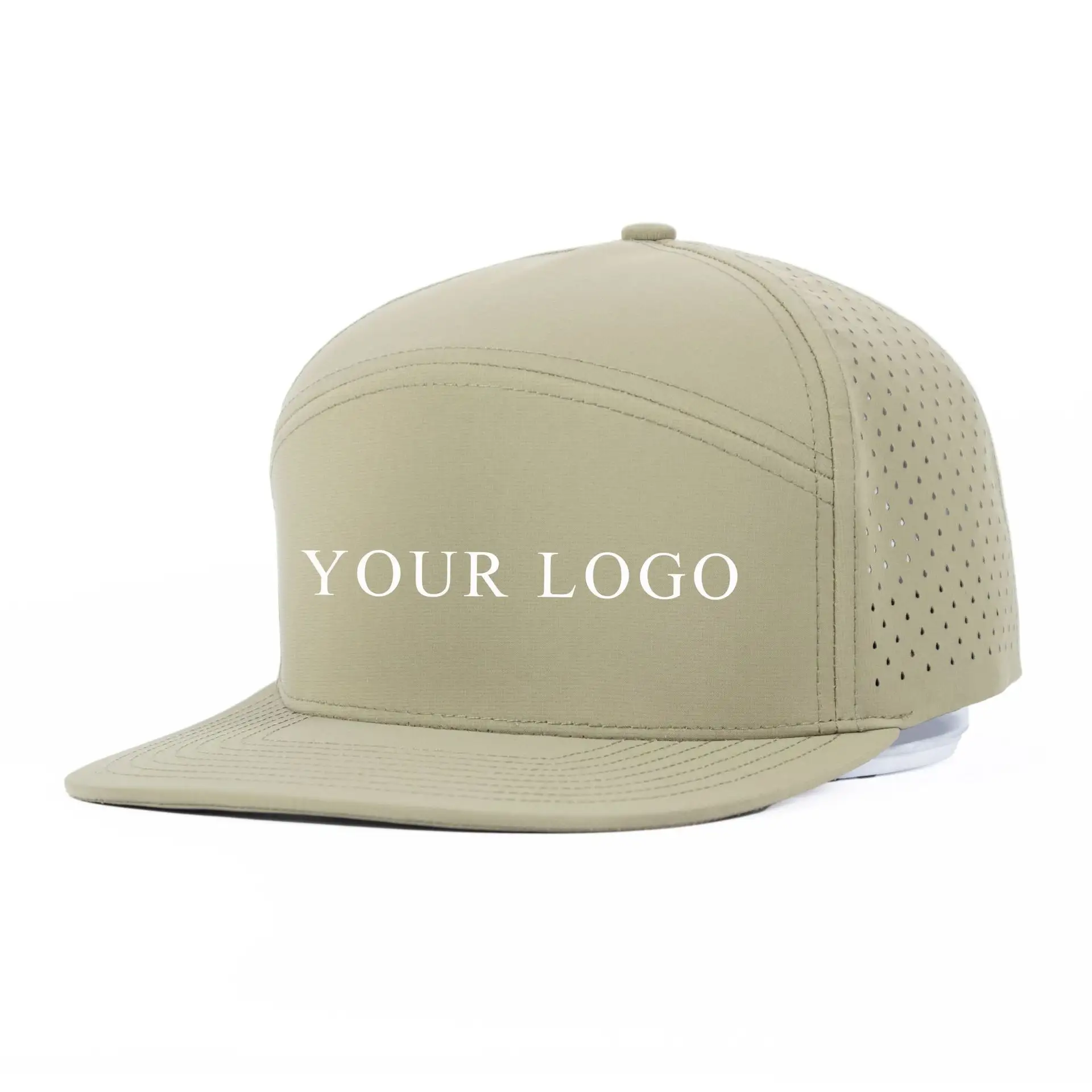 Wholesale Blank Custom Embroidery Logo 6 Panel Breathable Perforated Laser Cut Hole Mesh Trucker Hats Flat Brim Snapback Caps