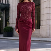 Vente en gros de robes de soirée en dentelle vintage pour femmes, taille plus, à manches longues, de haute qualité
