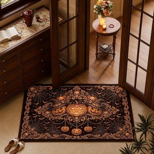 Tappeto morbido antiscivolo con stampa di lanterne di Halloween, teschio, pipistrello, ragnatela e zucca, per soggiorno, camera da letto, decorazioni per la casa - Product Image 1