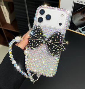 Nouvelle Coque <span class=keywords><strong>de</strong></span> <span class=keywords><strong>Téléphone</strong></span> PC Effet Voile Plume Diamant Brillant avec Nœud et Bracelet en Cristal pour iPhone 17 Pro Max - Product Image 6