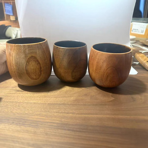 Wooden <b>Cup</b> <b>Large</b> Belly Carbonized Tree Material Simple Style Drinkware For Whiskey Water Coffee Tea Hand Held - Product Image 3