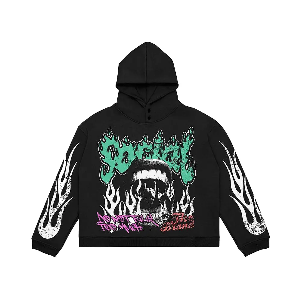 Logonuz ile özel baskılı grafik siyah Streetwear sıkıntılı XXXL Stringless erkekler Hoodies % 100 pamuk ağır ağırlık