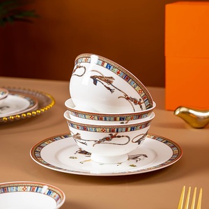 Assiettes et bols en céramique de Jingdezhen, vaisselle en porcelaine fine (bone china) motif cheval, ensemble de plats pour la maison, coffrets cadeaux - Product Image 4
