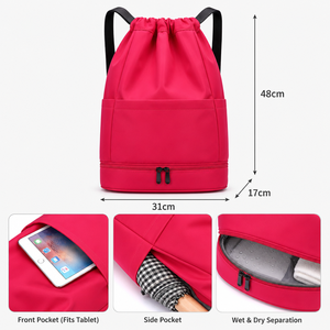 Sac de sport à cordon 48 cm, fond en nylon imperméable, compartiment humide, poche avant pour tablette, poche latérale pour parapluie, piscine, natation, yoga, 5 couleurs - Product Image 2
