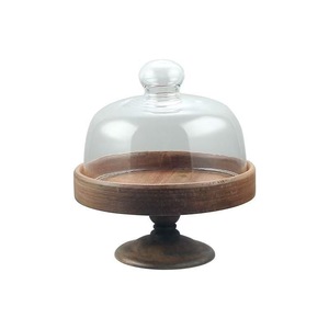 Acacia Wood Glass Covered Fruit <b>Plate</b> Round Solid Color Dessert Tray For Home Party Display - Product Image 4
