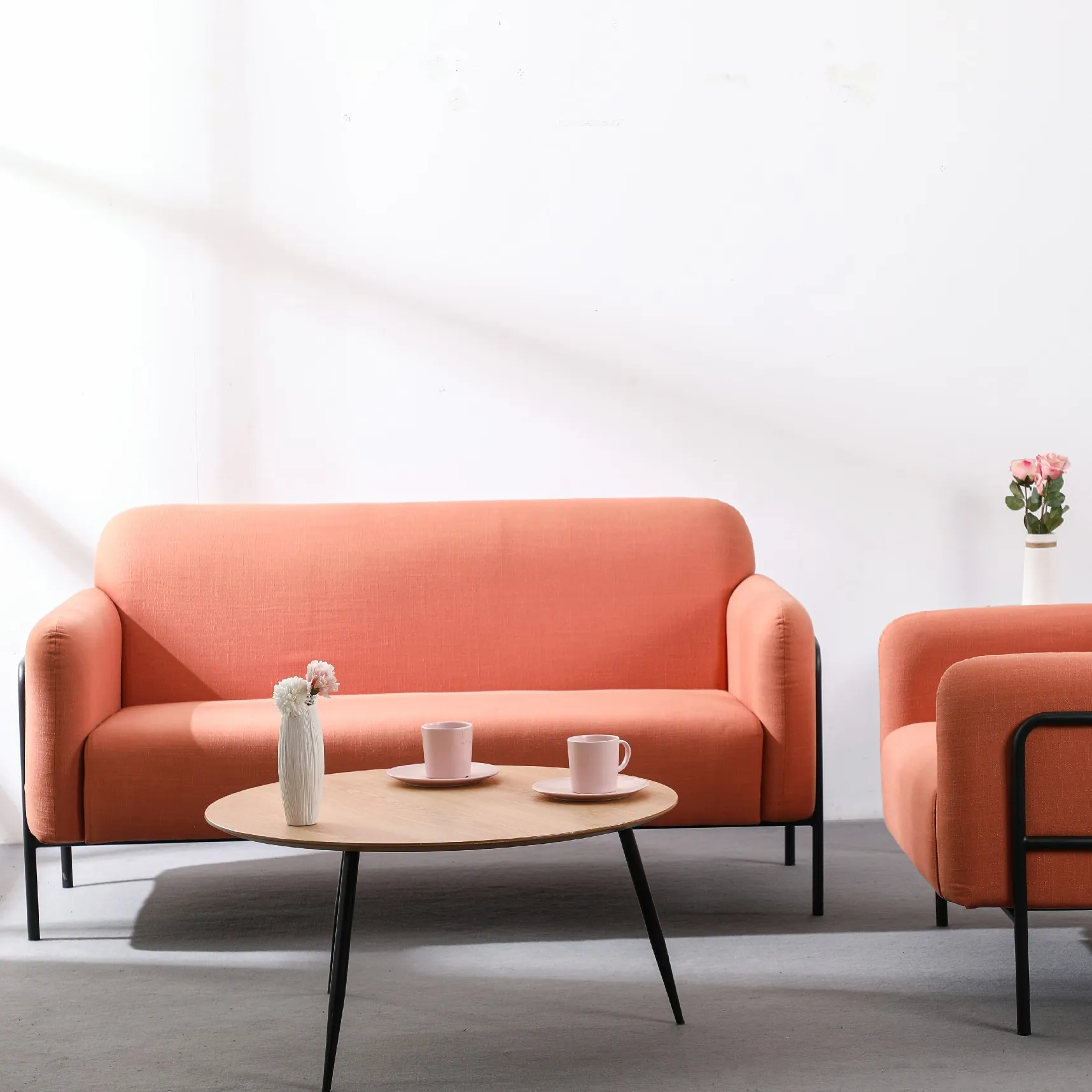 नवर्डिक लिविंग रूम फर्नीचर आधुनिक मबल्स डी स्ला दिलानो इतालवी माइक्रोफाइबर नारंगी कपड़े 2 सीटर सोफा