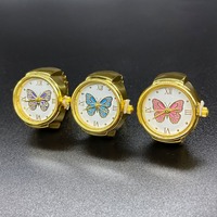 Anillo de Reloj Ajustable con Banda Elástica, Estilo Vintage, con Mariposa, Mini Reloj de Cuarzo Decorativo para el Dedo, con Números Romanos, para Mujer