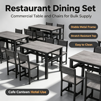 Ensemble de table et chaises de salle à manger rectangulaire robuste pour usage commercial, ensemble de meubles de restaurant 4 pièces avec plateau en bois et structure en métal pour cantine