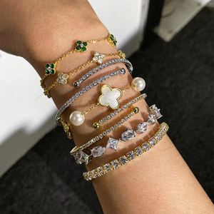 Spring Blossom Four-leaf Clover Bracelet S925 Silver Link Chain 5A Zirconia Stone Fine Fashion Jewelry <b>Charm</b> <b>Bangle</b> & Bracelets - Product Image 3