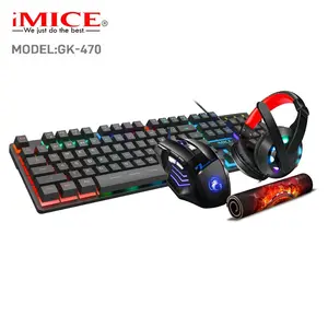 Imice หูฟังเม้าส์ GK-470 4 in 1, เมาส์แพดเม้าส์สายเคเบิ้ลสว่าง E-Sports เกมกินไก่