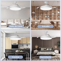 Ventilateur de plafond moderne blanc avec moteur AC et lumière LED pour chambre à coucher, 110-240V, 3 vitesses/6 vitesses, pales de 42 pouces, télécommande
