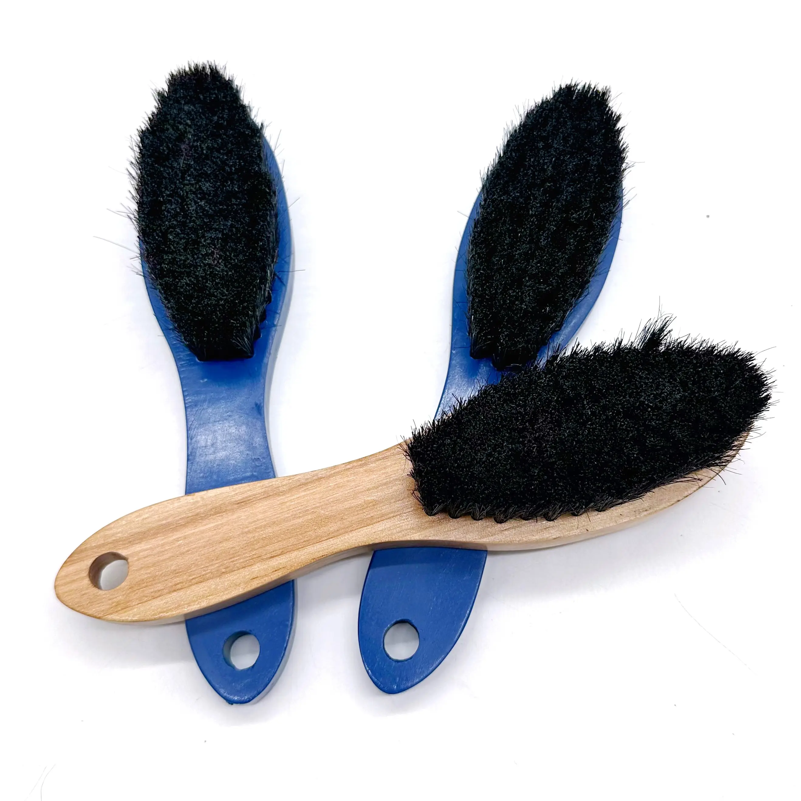 Customized horse hair brush, leather cleaning polishing brush, multifunctional blue wooden handle horsehair brush