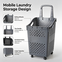 Panier à linge moderne en plastique avec poignée, design nid d'abeille, avec roulettes, pour salle de bain et rangement alimentaire