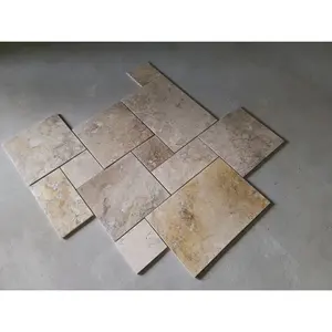 Antique Surface Process French Pattern Design Indoor and Outdoor Mixed Color 10mm Travertine Stone Tile