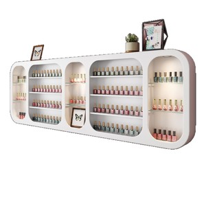 Custom <b>Wall</b> Mounted Nail Polish <b>Display</b> <b>Cabinet</b> Wood Beauty Shop Showcase Modern Vertical Retail Shelving - Product Image 1
