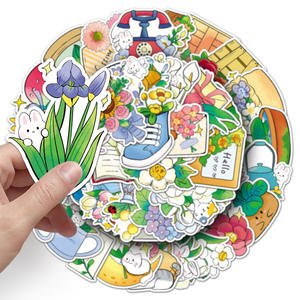 50 autocollants floraux, décorations simples en PVC découpées pour téléphones portables et agendas, étiquettes créatives pour emballages - Product Image 2