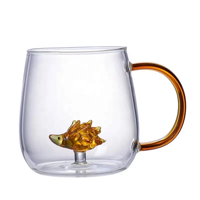 350ml Cartoon creative three-dimensional brown hedgehog shaped glass breakfast cup Drinking tea cup