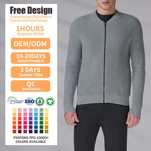 ผู้ผลิตเสื้อถัก OEM ODM BSCI เสื้อคาร์ดิแกนซิปผ้าฝ้ายสำหรับฤดูหนาว เสื้อสเวตเตอร์ถักลายริบแบบกำหนดเองสำหรับผู้ชาย - Product Image 2