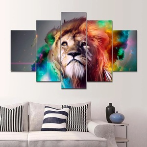 Décoration murale moderne personnalisable pour la maison et l'hôtel, impression haute définition, <span class=keywords><strong>toile</strong></span> de <span class=keywords><strong>lion</strong></span> doré, 5 peintures consécutives pour un style élégant - Product Image 3