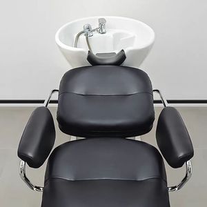 Lavacabezas Minimalista para Salón de Belleza, Cama de Lavado de Cabello con Lavabo de Cerámica, Cama de Lavado Semi Reclinable de Acero Inoxidable, Cama de Peluquería Exclusiva - Product Image 5