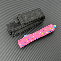 Couteau OTF coloré avec manche en acier Damas et alliage de zinc, bouton poussoir avec clip, couteau de poche EDC pour le camping en extérieur