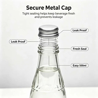 500ml glazen fles met reliëf, transparant, aluminium schroefdop, herbruikbaar, geschikt voor zeefdruk, gravure, voor sap, ijsthee, aangepast logo
