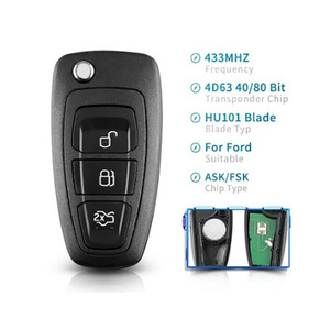 Llave de Coche de Repuesto para Ford Focus, Mondeo, C-Max, S-Max, <span class=keywords><strong>Fiesta</strong></span> 2013+, Control Remoto Plegable de 3 Botones, Chip HU101 434Mhz 4D63 - Product Image 1