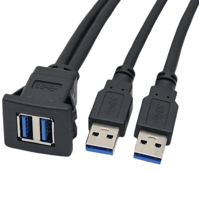 Automotive Marine Motorcycle Dashboards Flush Mount Dual-Port USB 3.0 Coaxial PVC Jacket Male to Female Waterproof Cable