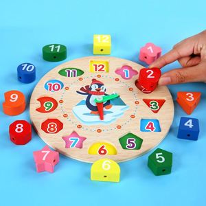Horloge numérique en bois en forme de pingouin, réveil éducatif pour enfants, blocs de construction perlés, jouet stéréo pour bébé, puzzle de correspondance de formes - Product Image 3