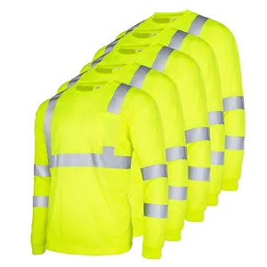 Ansi 클래스 3 안전 셔츠 작업 착용 형광 노란색 건설 엔지니어 안전 긴 소매 하이 비스 셔츠
