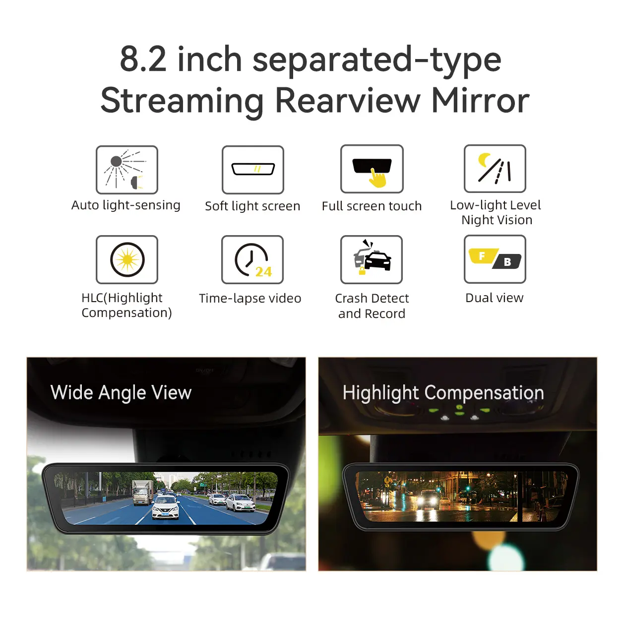 Sinjet rétroviseur Dash Cam large 1080P Auto Cam 8.2 pouces plein écran H8 miroir enregistreur de voiture tableau de bord caméra voiture DVR pour Honda