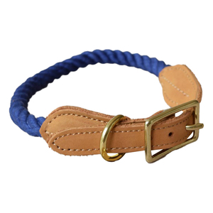 Classic Leather Dog <b>Collar</b> with Brass Buckle and Blue Rope Design for Medium Breeds - Product Image 3