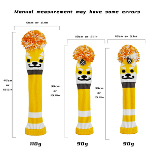 Ensemble de housses de clubs de golf tricotées, motif Shiba Inu jaune, logo personnalisé, pompon, motif écossais - Product Image 5